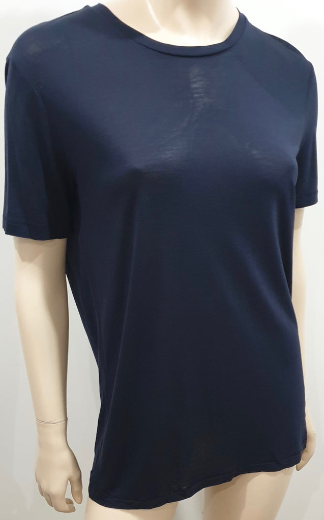 ACNE STUDIOS Womens Navy Blue Lyocell Semi Sheer Short Sleeve T-Shirt Tee Top XS