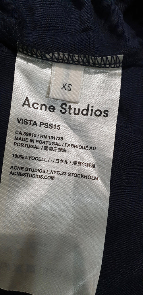 ACNE STUDIOS Womens Navy Blue Lyocell Semi Sheer Short Sleeve T-Shirt Tee Top XS