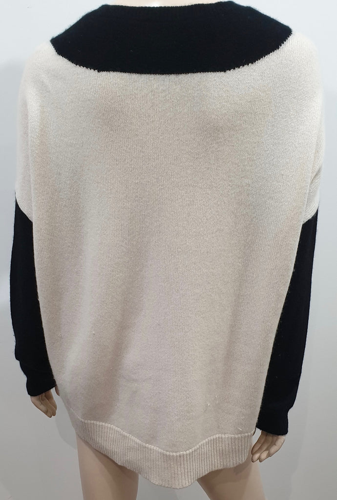 SCHUMACHER Black & Cream Cashmere Colour Block Wide Width Jumper Sweater 2; M/L