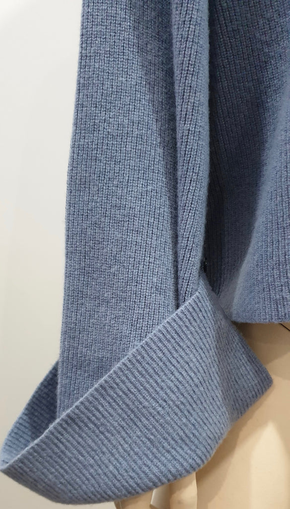 CHLOE Pale Powder Blue Wool Ribbed Button Flare Cuff Jumper Sweater Top M/L