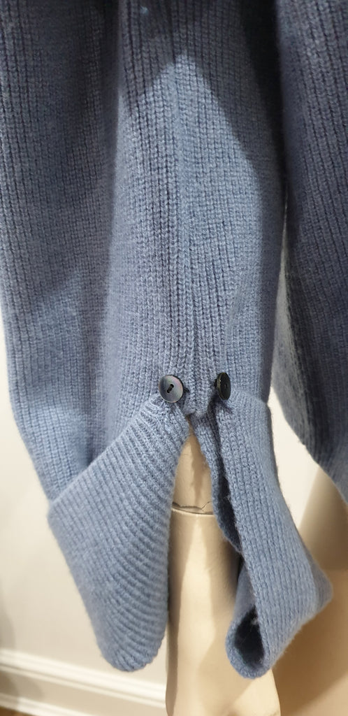 CHLOE Pale Powder Blue Wool Ribbed Button Flare Cuff Jumper Sweater Top M/L