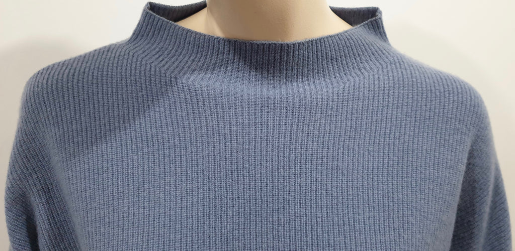 CHLOE Pale Powder Blue Wool Ribbed Button Flare Cuff Jumper Sweater Top M/L