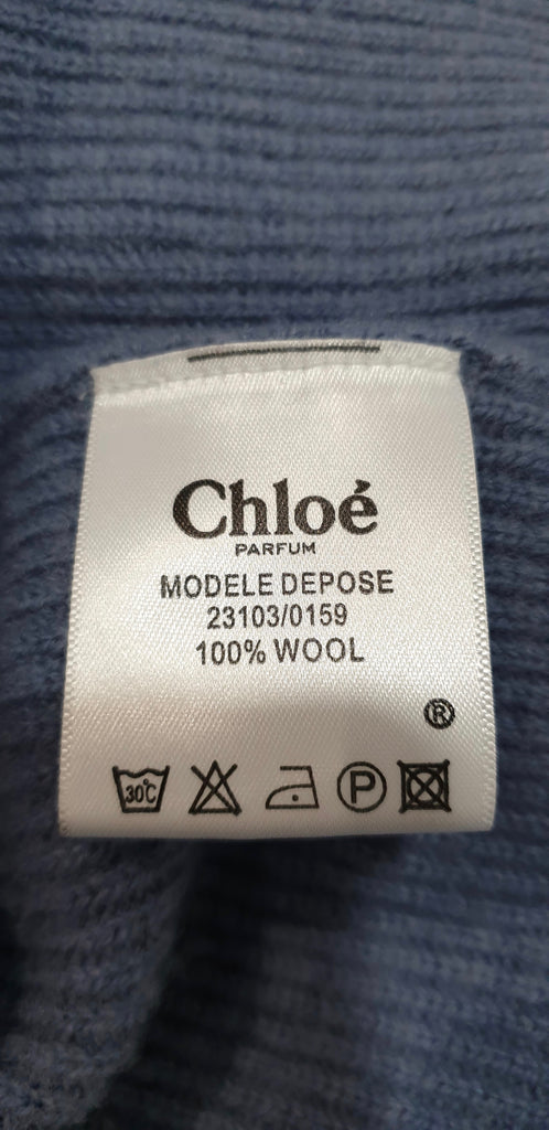 CHLOE Pale Powder Blue Wool Ribbed Button Flare Cuff Jumper Sweater Top M/L