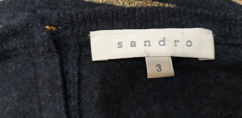 SANDRO Grey Wool Gold Metallic Stripe Knitwear Long Sleeve Short Jumper Dress