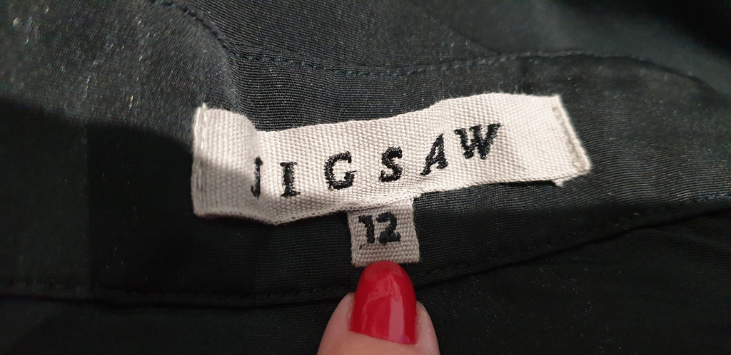 JIGSAW Women's Black Sheen Pleated Front Short Length Pencil Skirt UK 12 US8