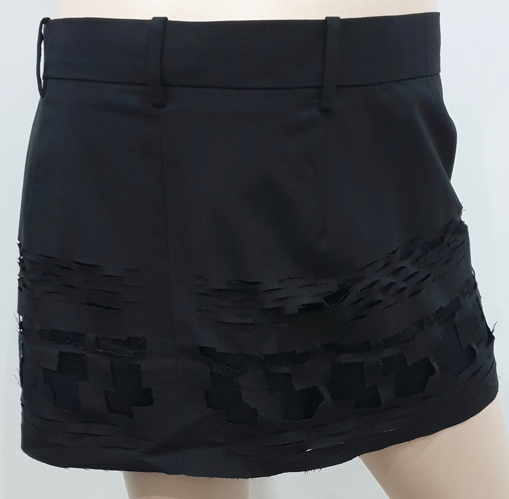 ACNE Women's Black Wool Blend FRAY LAZER Short Length Lined Mini Skirt 38 UK12