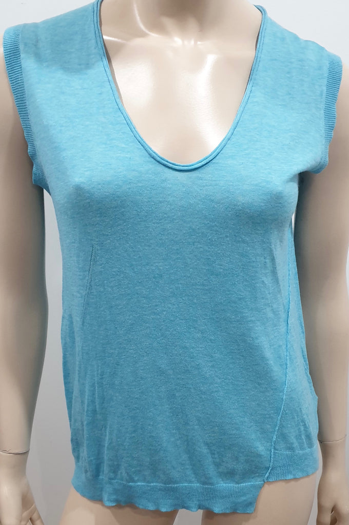ZADIG & VOLTAIRE Turquoise Aqua Cotton ART Sleeveless T-Shirt Tank Vest Top