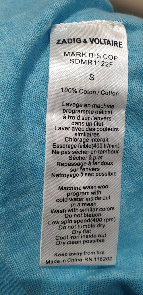 ZADIG & VOLTAIRE Turquoise Aqua Cotton ART Sleeveless T-Shirt Tank Vest Top