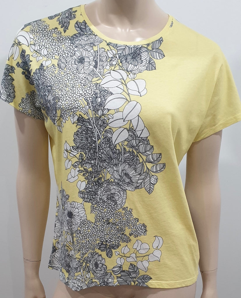 SANDRO PARIS Yellow Grey White Cotton Floral Print Short Sleeve T-Shirt Top 2 UK