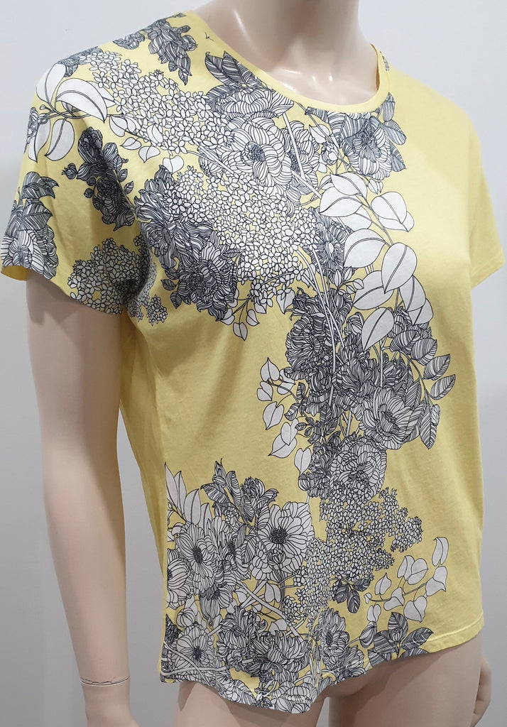 SANDRO PARIS Yellow Grey White Cotton Floral Print Short Sleeve T-Shirt Top 2 UK