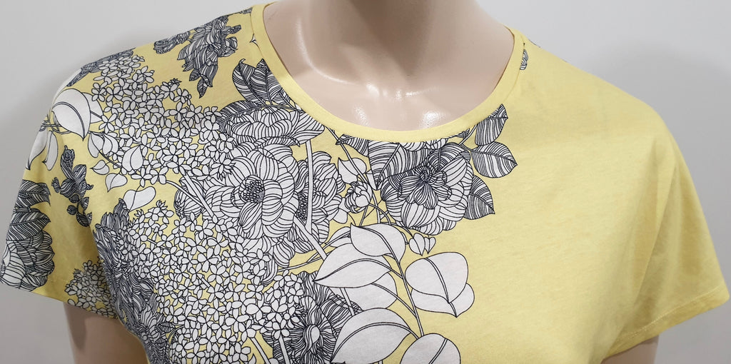 SANDRO PARIS Yellow Grey White Cotton Floral Print Short Sleeve T-Shirt Top 2 UK