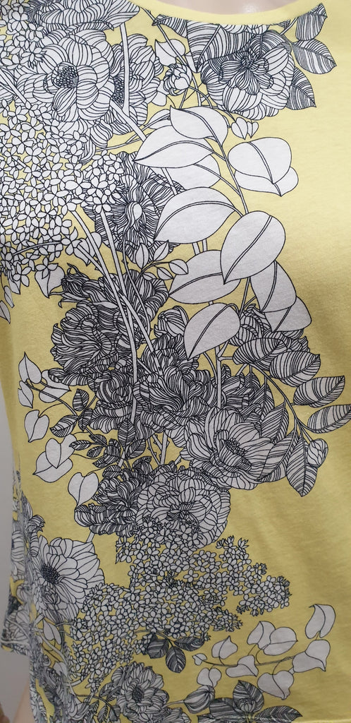 SANDRO PARIS Yellow Grey White Cotton Floral Print Short Sleeve T-Shirt Top 2 UK