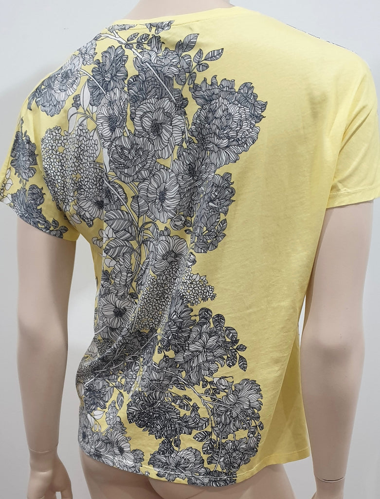 SANDRO PARIS Yellow Grey White Cotton Floral Print Short Sleeve T-Shirt Top 2 UK