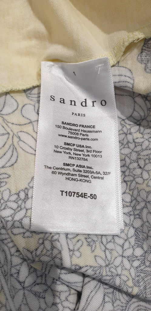 SANDRO PARIS Yellow Grey White Cotton Floral Print Short Sleeve T-Shirt Top 2 UK