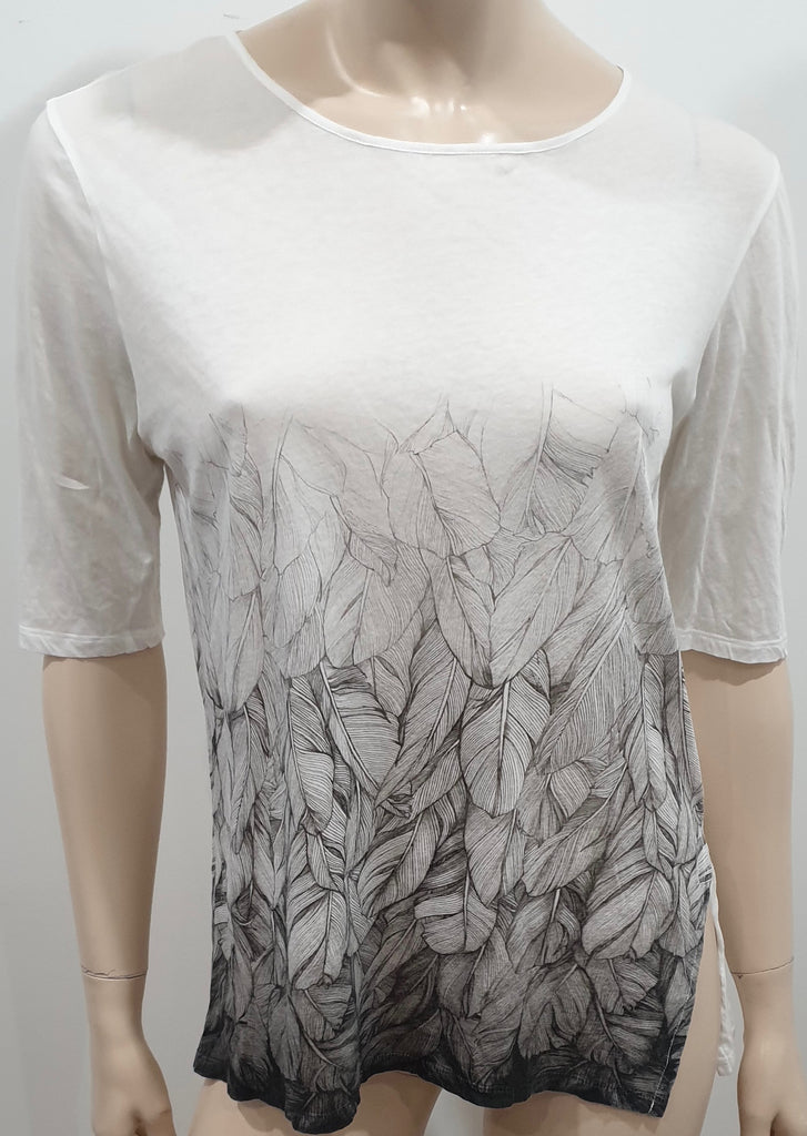 STELLA MCCARTNEY White & Grey Floral Leaf Print T-Shirt Tee Top 44 UK14