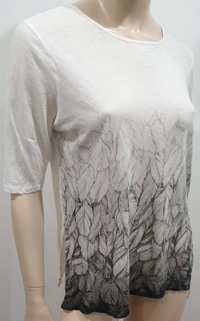 STELLA MCCARTNEY White & Grey Floral Leaf Print T-Shirt Tee Top 44 UK14
