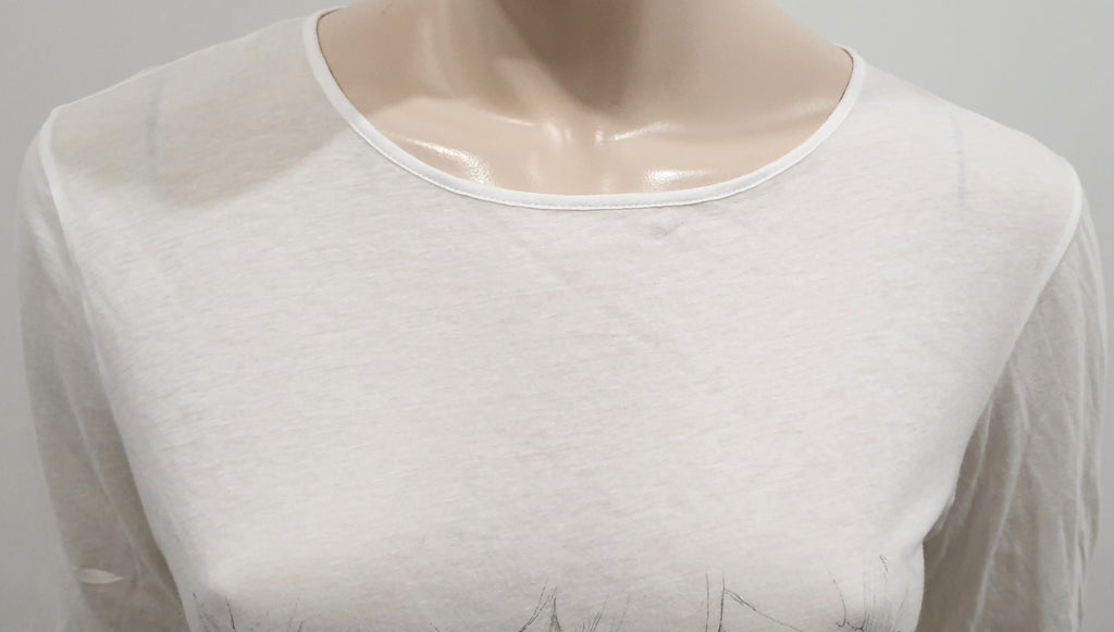 STELLA MCCARTNEY White & Grey Floral Leaf Print T-Shirt Tee Top 44 UK14