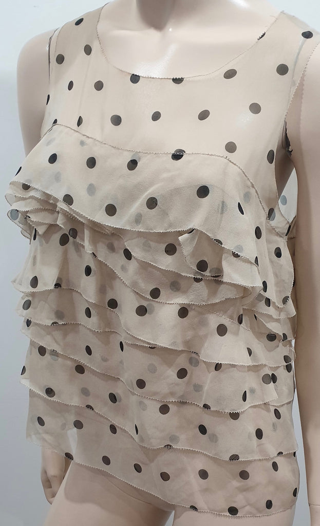 3.1 PHILLIP LIM Blush Sheer Silk Chiffon Polka Dot Sleeveless Tiered Ruffle Top