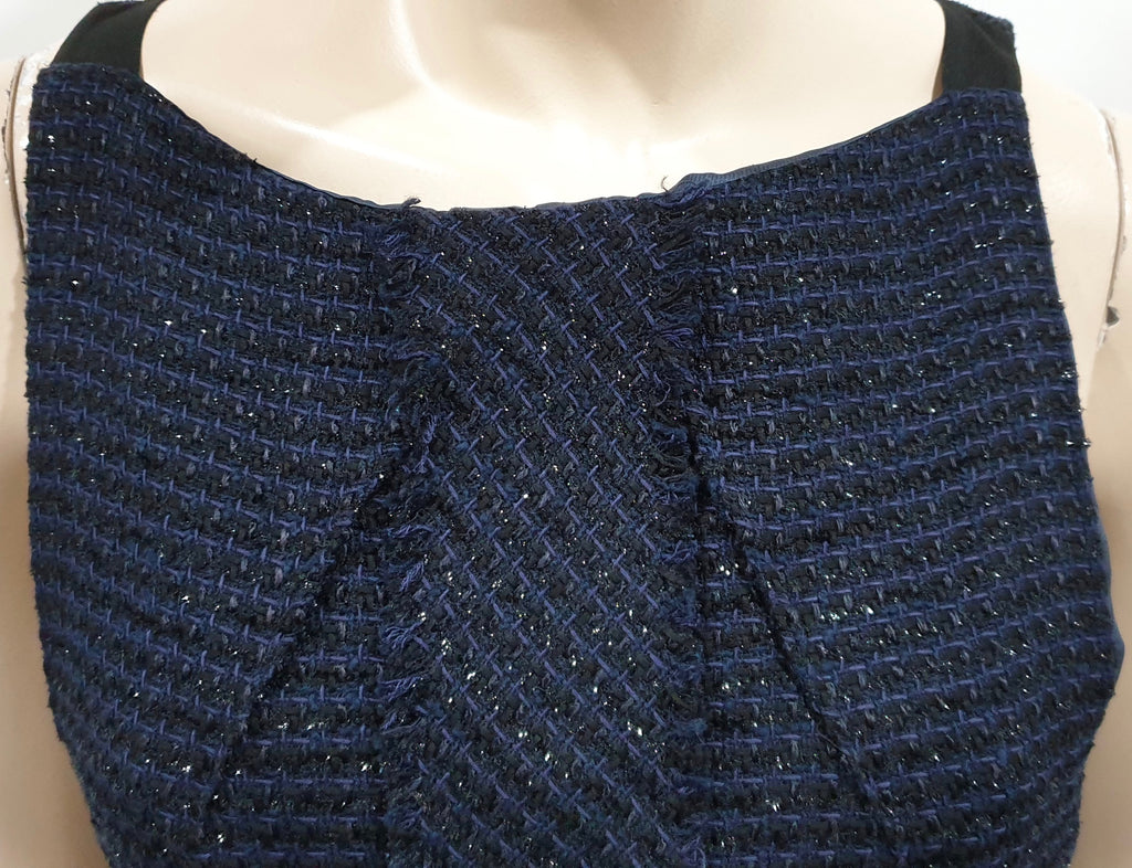 ROLAND MOURET Midnight Blue Black Textured Sheer Panelled Sleeveless Top UK12