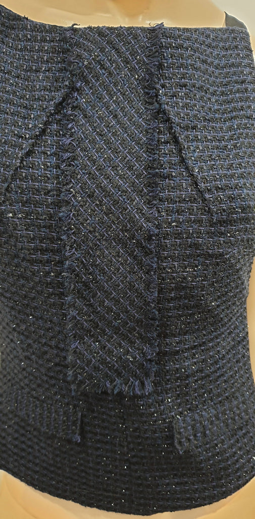 ROLAND MOURET Midnight Blue Black Textured Sheer Panelled Sleeveless Top UK12