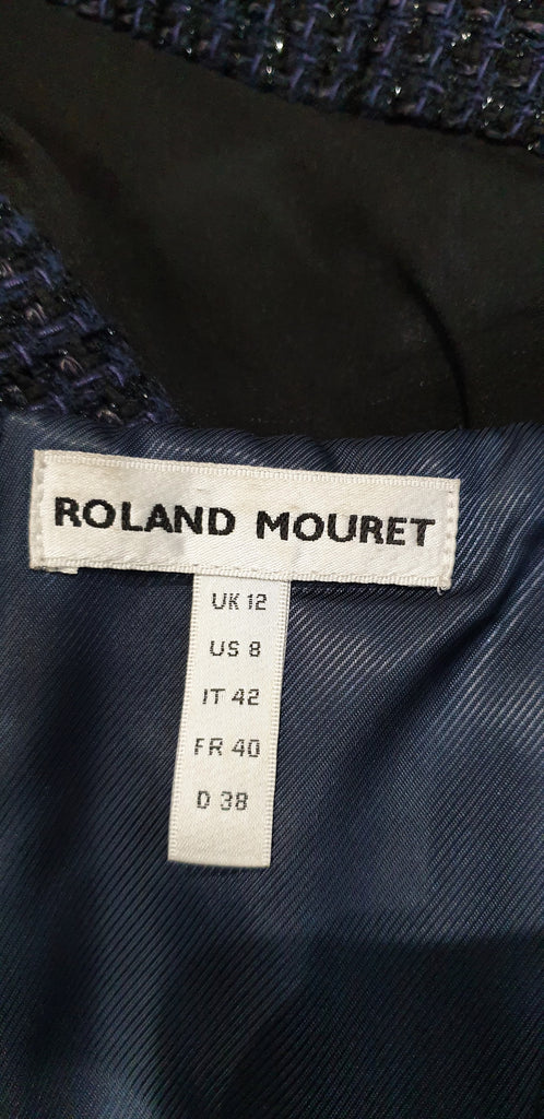 ROLAND MOURET Midnight Blue Black Textured Sheer Panelled Sleeveless Top UK12