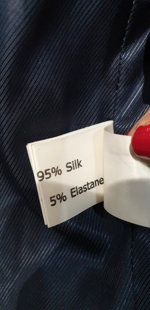 ROLAND MOURET Midnight Blue Black Textured Sheer Panelled Sleeveless Top UK12