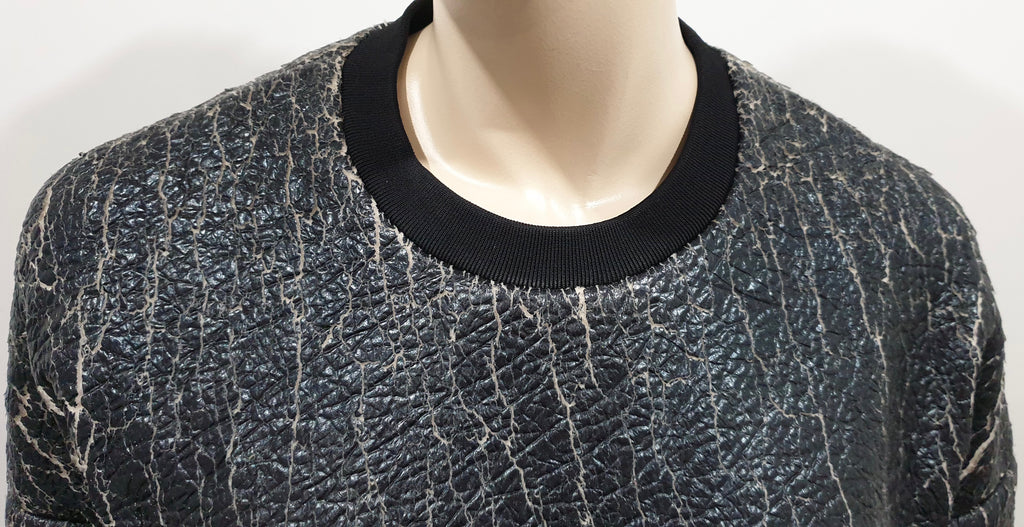 3.1 PHILLIP LIM Black White Crackled Metallic Fleece Lined Sweater Sweatshirt M