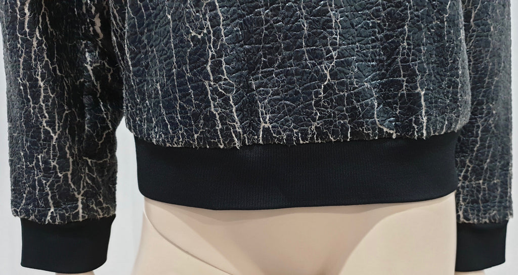 3.1 PHILLIP LIM Black White Crackled Metallic Fleece Lined Sweater Sweatshirt M