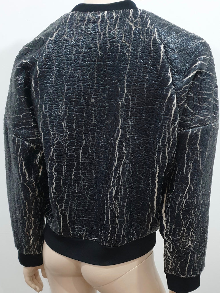 3.1 PHILLIP LIM Black White Crackled Metallic Fleece Lined Sweater Sweatshirt M