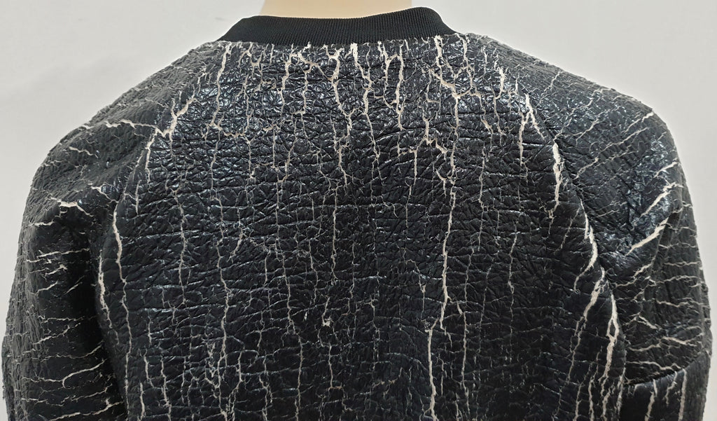 3.1 PHILLIP LIM Black White Crackled Metallic Fleece Lined Sweater Sweatshirt M