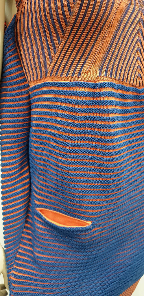 PETER PILOTTO Orange & Navy Cotton Ribbed Knitwear Mini Short Jumper Dress M