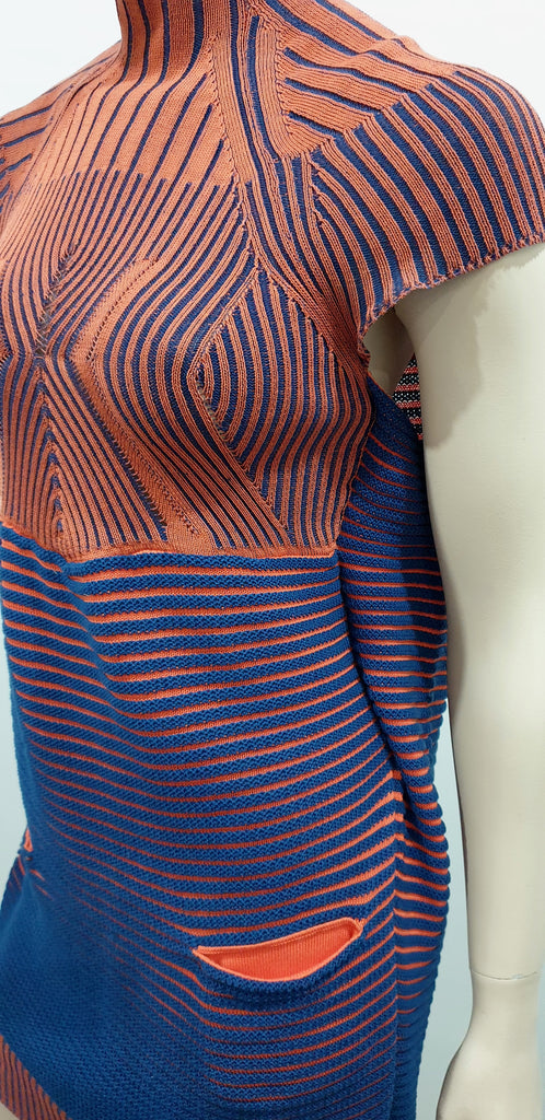 PETER PILOTTO Orange & Navy Cotton Ribbed Knitwear Mini Short Jumper Dress M