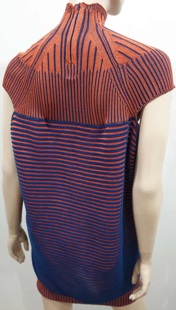 PETER PILOTTO Orange & Navy Cotton Ribbed Knitwear Mini Short Jumper Dress M