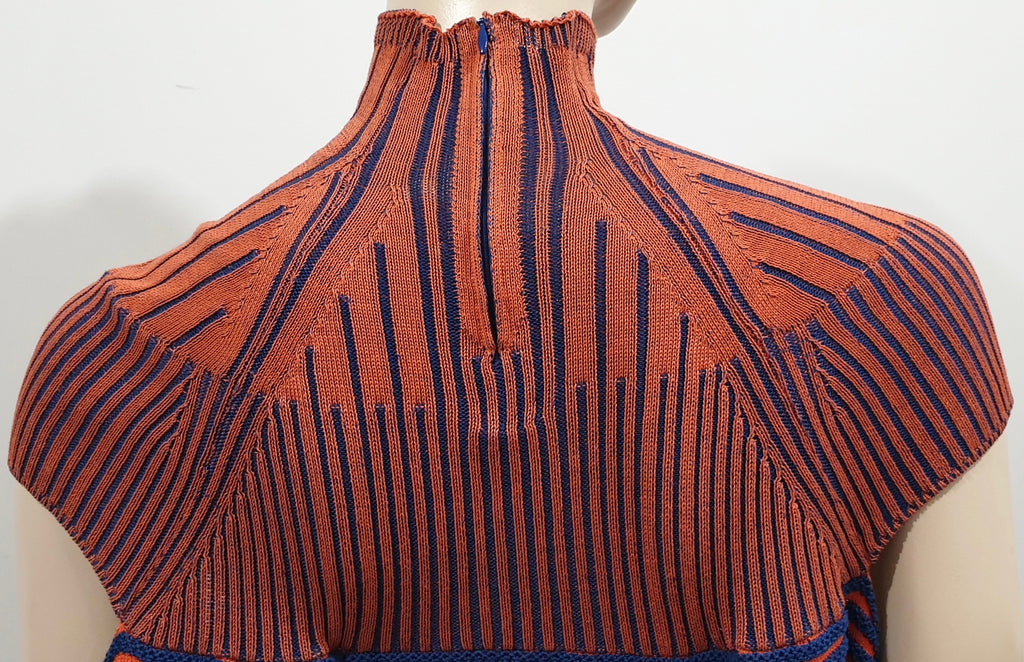 PETER PILOTTO Orange & Navy Cotton Ribbed Knitwear Mini Short Jumper Dress M