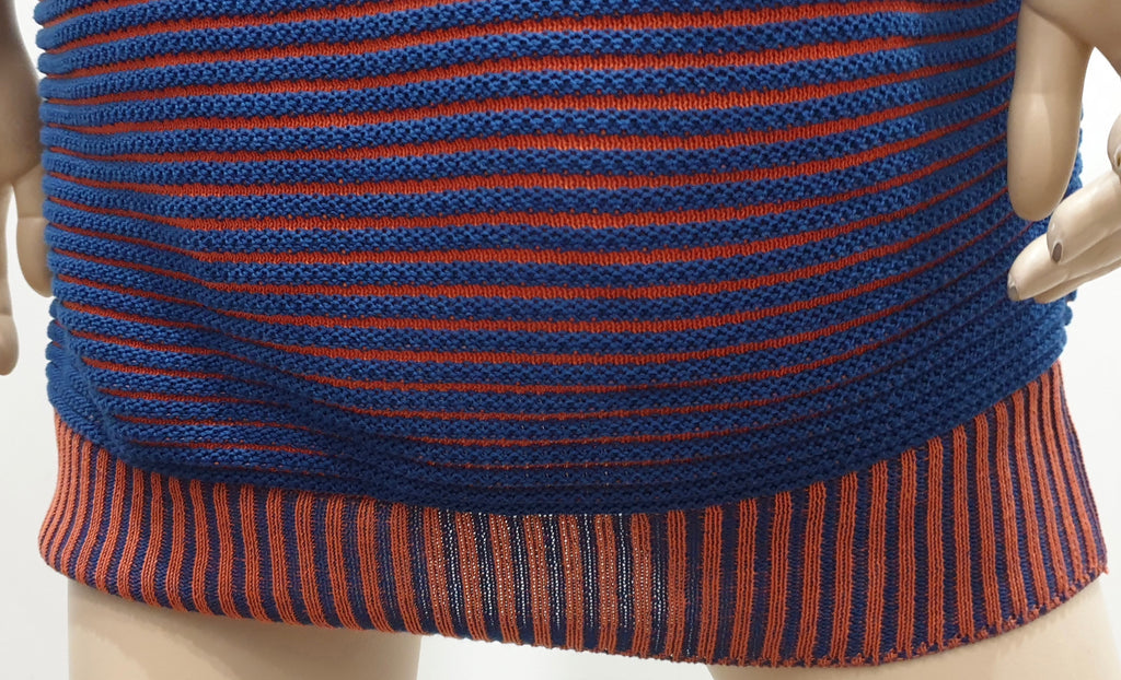 PETER PILOTTO Orange & Navy Cotton Ribbed Knitwear Mini Short Jumper Dress M