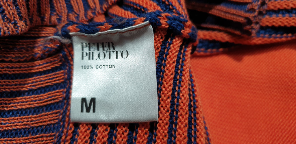 PETER PILOTTO Orange & Navy Cotton Ribbed Knitwear Mini Short Jumper Dress M
