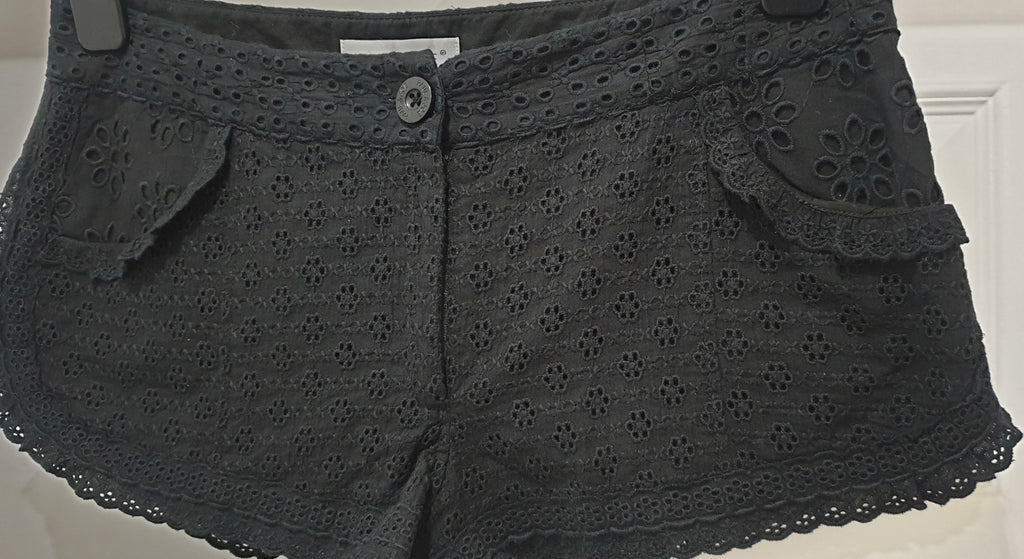 PAUL & JOE Black 100% Cotton Floral Embroidered Lined Shorts Hot Pants 40 UK12