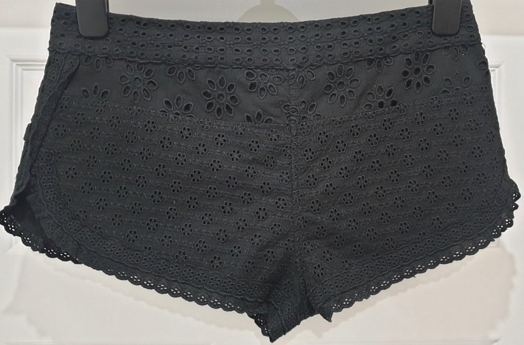PAUL & JOE Black 100% Cotton Floral Embroidered Lined Shorts Hot Pants 40 UK12