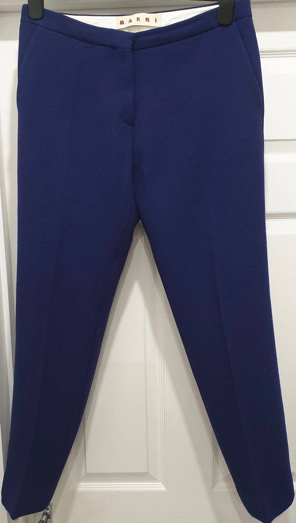 MARNI Royal Blue Virgin Wool Lined Formal Tapered Crop Leg Trousers Pants 42 /10