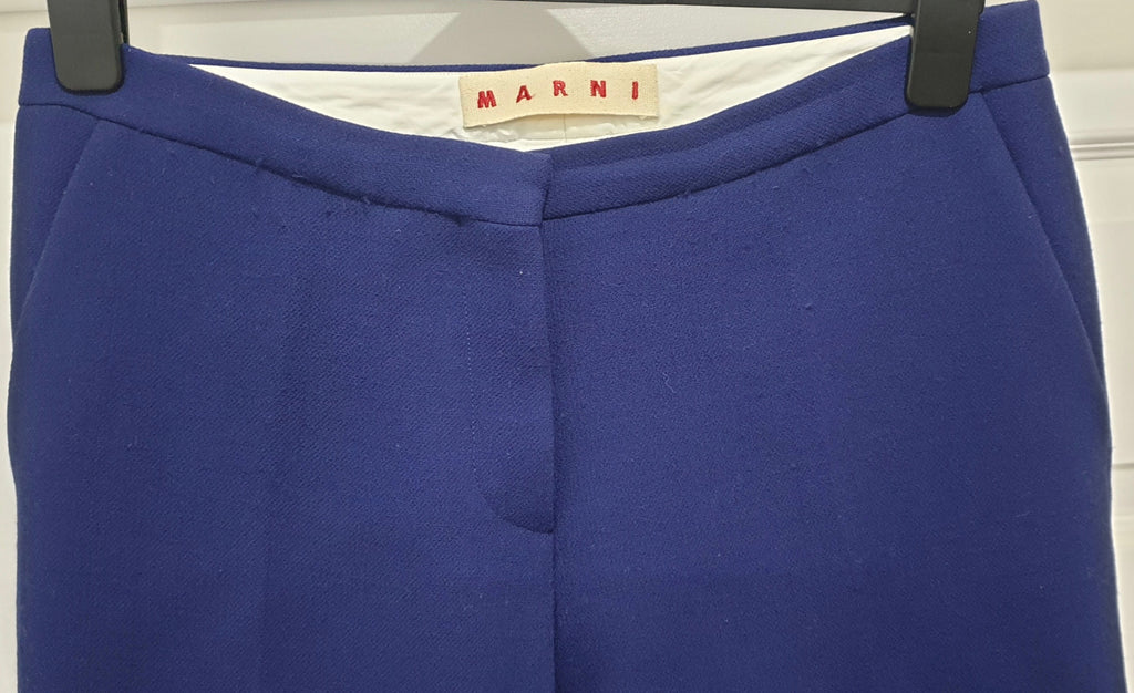MARNI Royal Blue Virgin Wool Lined Formal Tapered Crop Leg Trousers Pants 42 /10