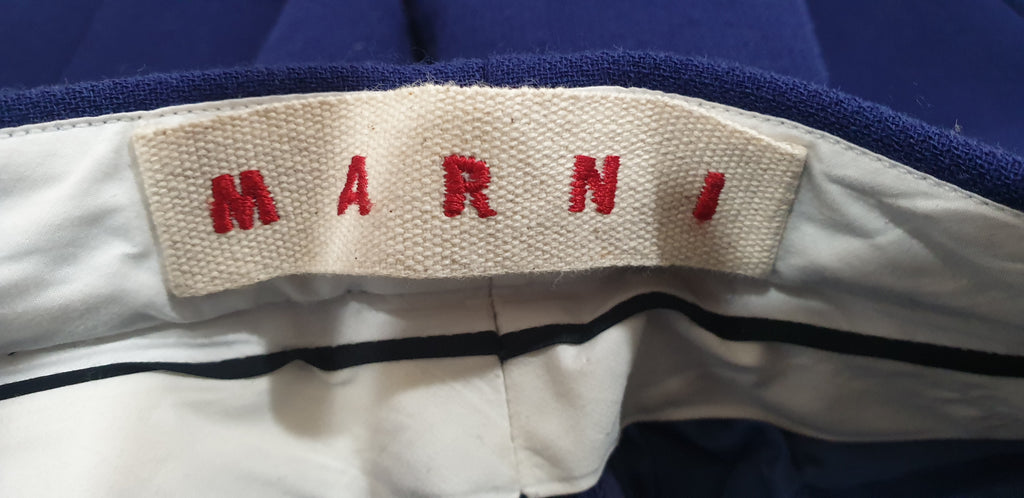MARNI Royal Blue Virgin Wool Lined Formal Tapered Crop Leg Trousers Pants 42 /10