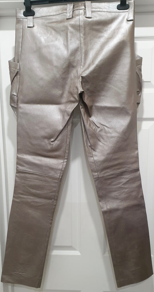 JITROIS Silver Metallic Leather Stretch Pleated Slim Fit Trousers Pants 40 UK10