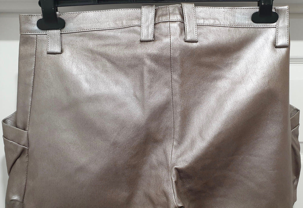 JITROIS Silver Metallic Leather Stretch Pleated Slim Fit Trousers Pants 40 UK10