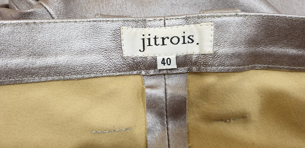 JITROIS Silver Metallic Leather Stretch Pleated Slim Fit Trousers Pants 40 UK10