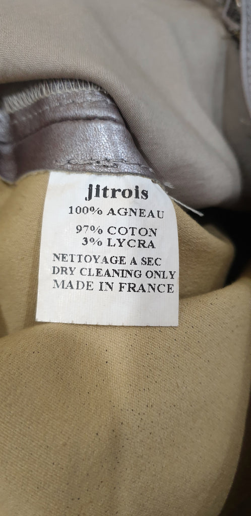JITROIS Silver Metallic Leather Stretch Pleated Slim Fit Trousers Pants 40 UK10