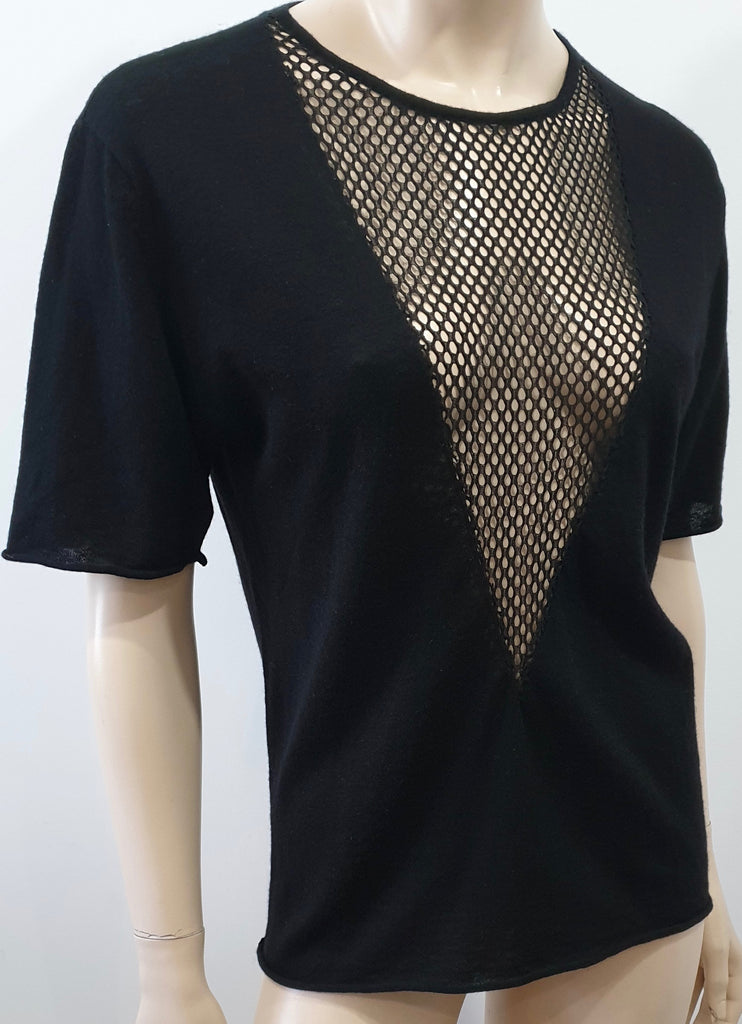 AHILYA Black Cashmere Blend Fine Knitwear Short Sleeve Jumper Sweater Top M