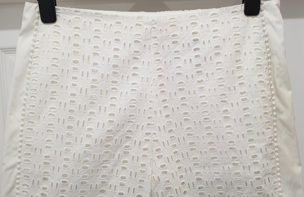SEE BY CHLOE White Cotton Perforated Embroidered Partial Lined Shorts UK12