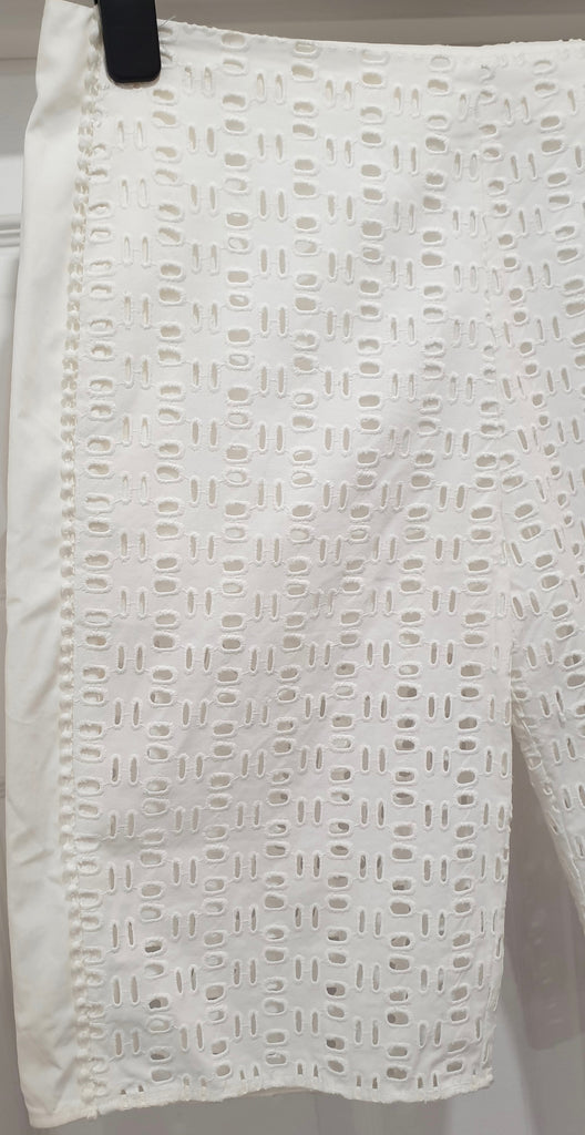 SEE BY CHLOE White Cotton Perforated Embroidered Partial Lined Shorts UK12