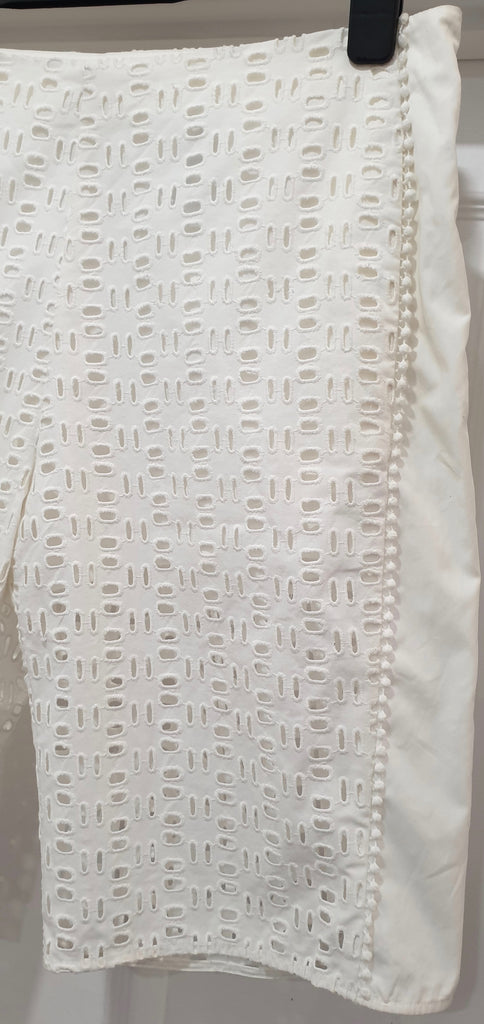 SEE BY CHLOE White Cotton Perforated Embroidered Partial Lined Shorts UK12