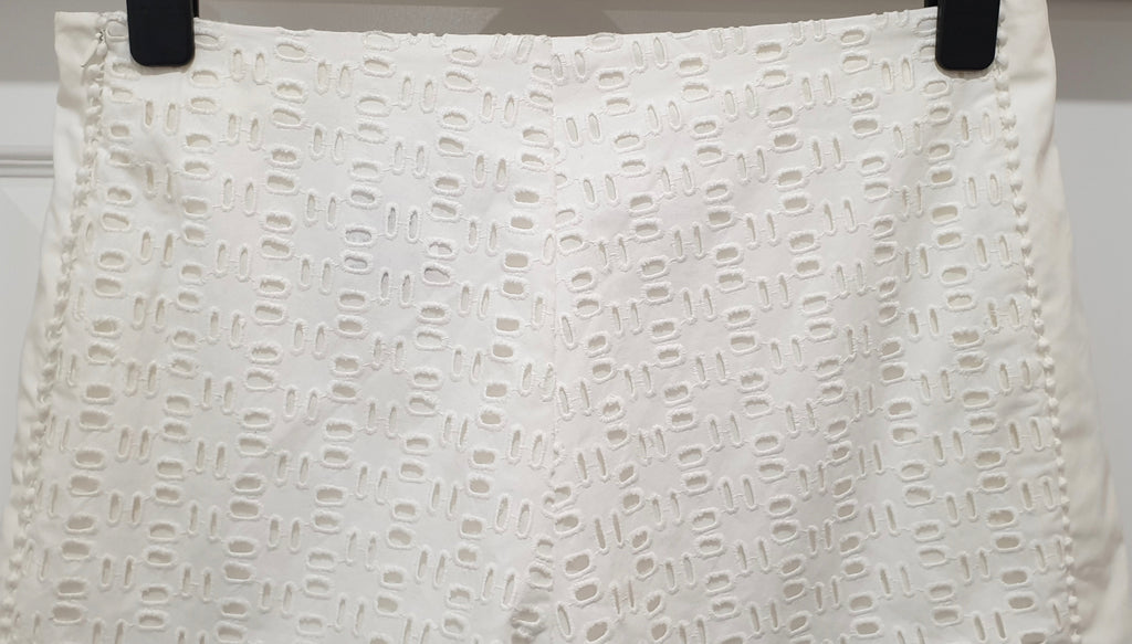 SEE BY CHLOE White Cotton Perforated Embroidered Partial Lined Shorts UK12